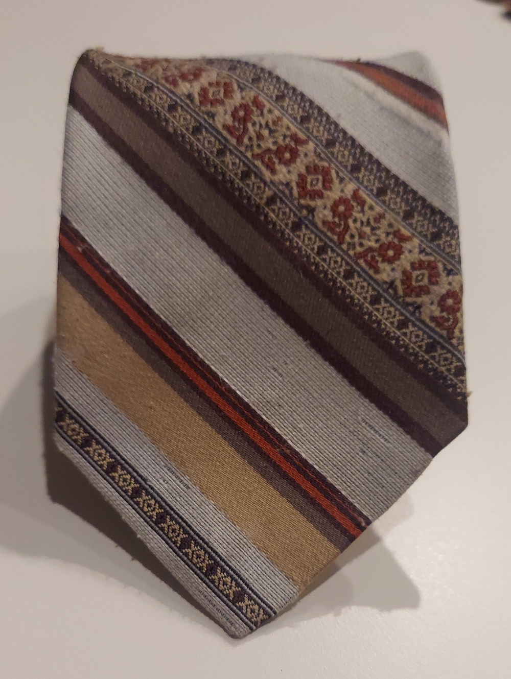 Vintage Par Excellence Striped Brown and Gray Tie
